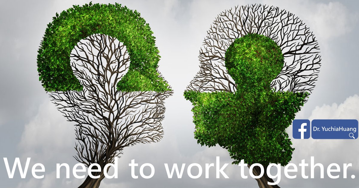 Cover image: “We need to work together.”, two tree-shaped heads facing each other
